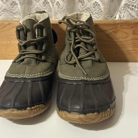 JBU Jambu Nala Womens Size 7M Olive Green Duck Rain Boots Faux Fur Lined Lace Up - Picture 5 of 8
